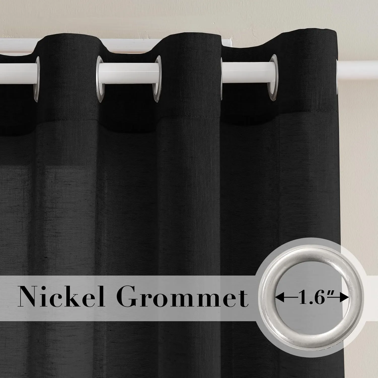 H.VERSAILTEX Linen Curtains Natural Blended Curtain Panels for Living Room/Light Reducing Linen Semi Sheer Curtains 63 inch Length 2 Panels Set Nickel Grommet Window Panels, 52" x 63", Black