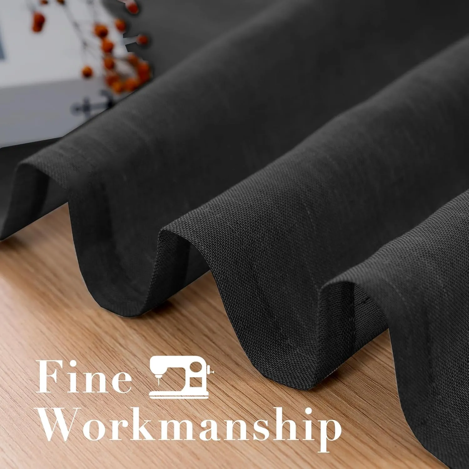 H.VERSAILTEX Linen Curtains Natural Blended Curtain Panels for Living Room/Light Reducing Linen Semi Sheer Curtains 63 inch Length 2 Panels Set Nickel Grommet Window Panels, 52" x 63", Black