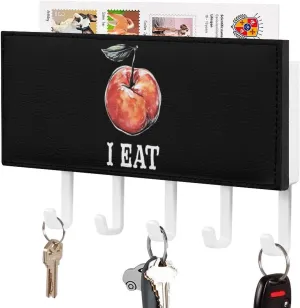 I Eat Peach Novelty Key Holder Printed Keys Hook Mail Organizer Hanging Rack Decor with 5 Hooks for Wall