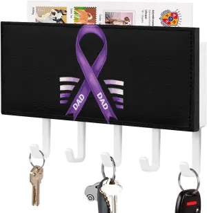 I Wear Purple for My Dad Novelty Key Holder Funny Keys Hook Mail Organizer Hanging Rack Decor with 5 Hooks for Wall