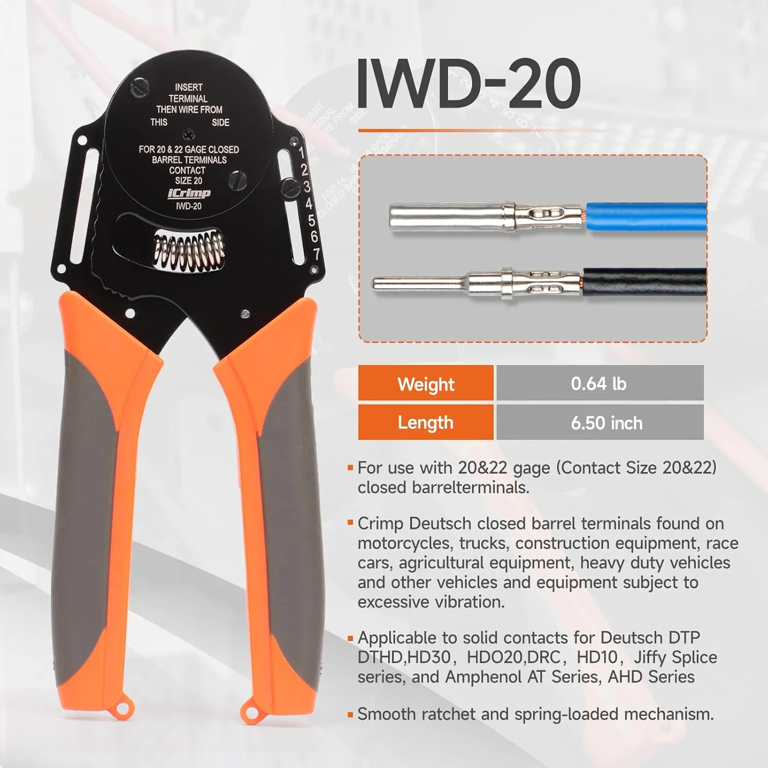 iCrimp Closed Barrel Crimper 4 way Indents,8 Impressions for Deutsch Solid Contacts gage 20&22(IWD-20)