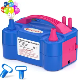 IDAODAN Electric Balloon Pump, Portable Electric Balloon Blower Machine Balloon Air Pump Dual Nozzle Rose Red 110V 600W Balloon Inflator for Party Decorations