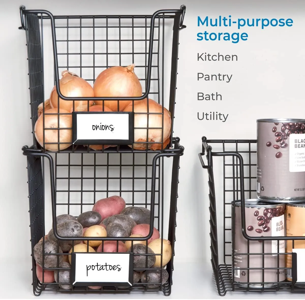 iDesign Classico Storage Basket with Handles for Pantry, Kitchen, Bathroom, Countertop, and Desk Organization, Stackable-Medium