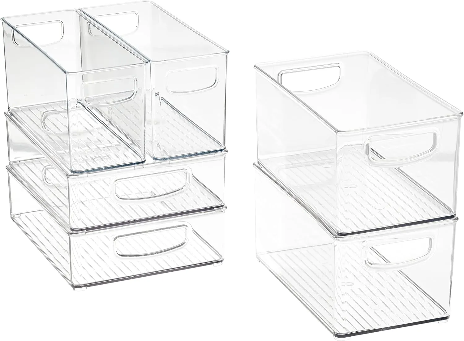 iDesign Stackable Pantry Bins, 2 Small, 2 Medium, and 2 Large Bins, 6 Pack, Clear, Made in USA