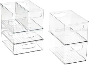 iDesign Stackable Pantry Bins, 2 Small, 2 Medium, and 2 Large Bins, 6 Pack, Clear, Made in USA