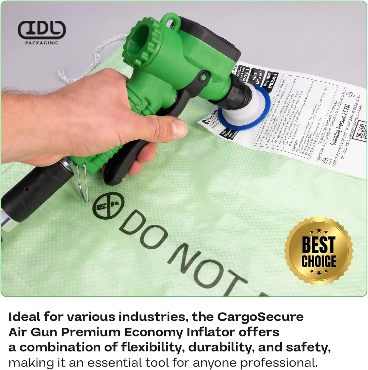 IDL Packaging Dunnage Air Bag Inflator Gun - Connects to Air Line With Hybrid Tip (No Gauge) for Cargo Protection