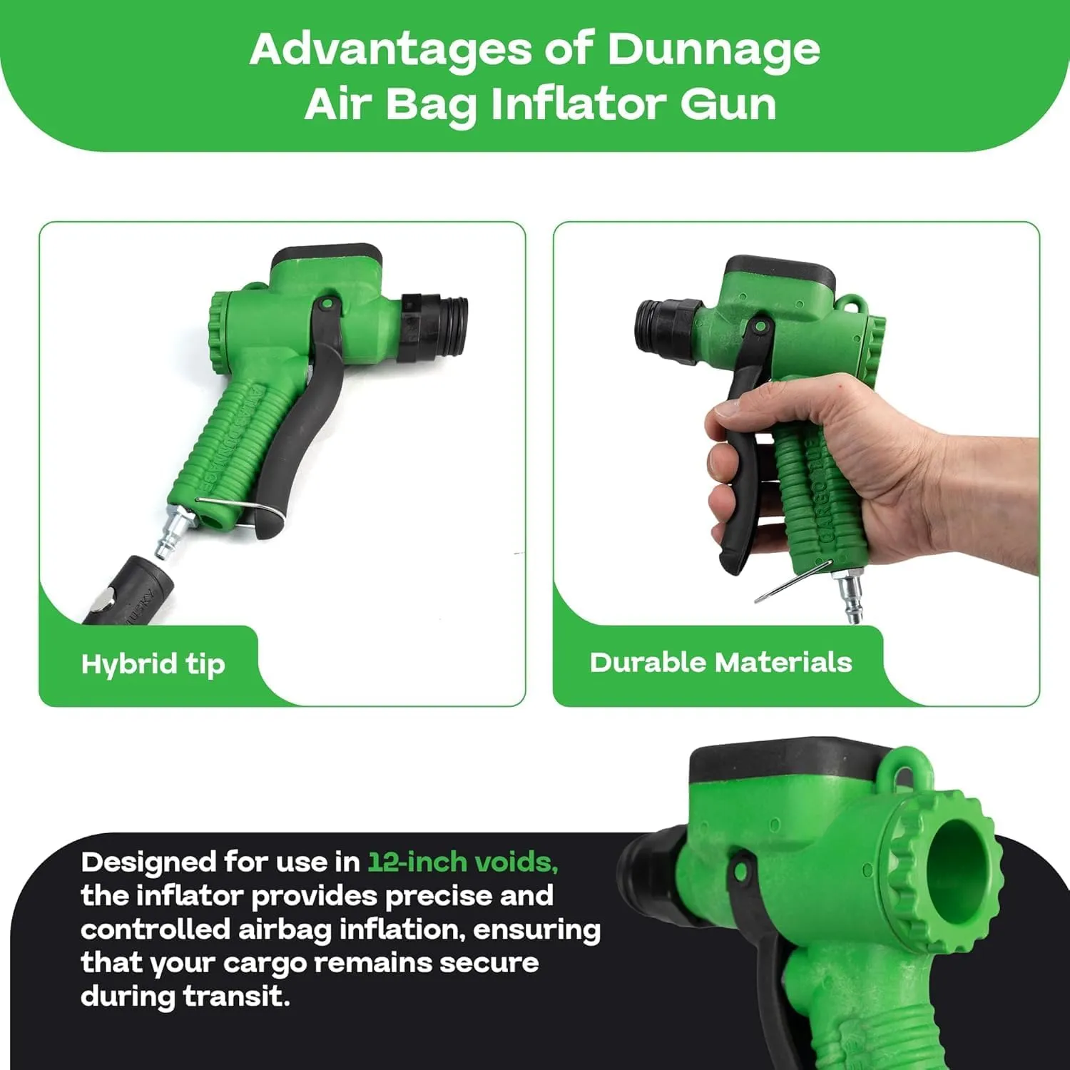 IDL Packaging Dunnage Air Bag Inflator Gun - Connects to Air Line With Hybrid Tip (No Gauge) for Cargo Protection