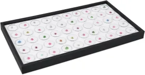 Ikee Design White Foam Gem Jars Showcase Stackable Display Tray for Collectibles, Home Organization Storage Box with 50 Gemstones and Bead Storage Jars, White Foam/Black Tray