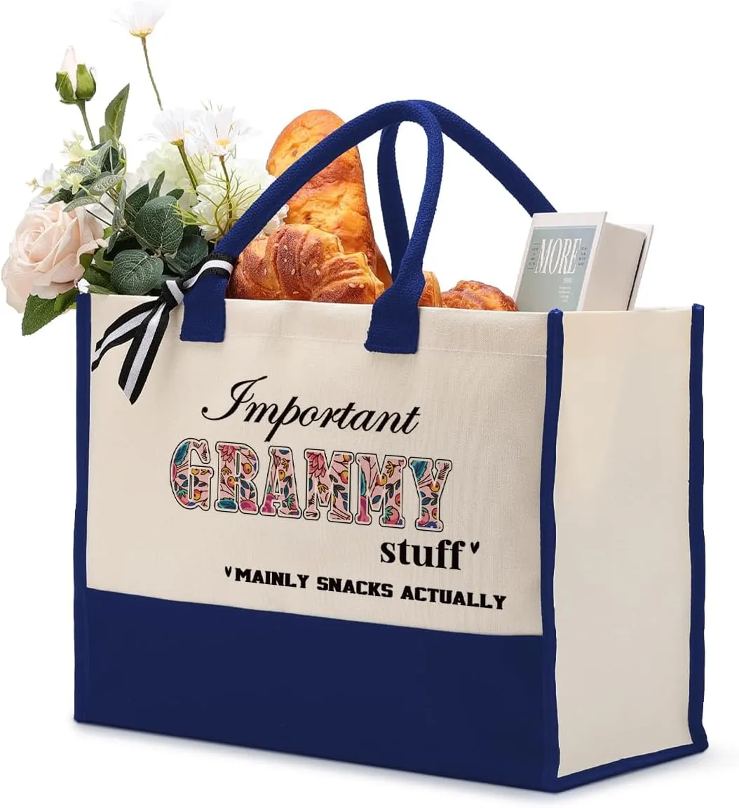 Important Grammy Stuff Bag, Canvas Tote Bag for Gifting, Grammy Gift Utility Tote, Shoulder Beach Bag, Women Cotton Canvas Handbags, Grammy Birthday Gift, Mother's Day for Her Mom Grammy Grandma C1