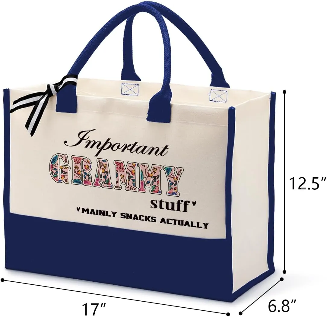 Important Grammy Stuff Bag, Canvas Tote Bag for Gifting, Grammy Gift Utility Tote, Shoulder Beach Bag, Women Cotton Canvas Handbags, Grammy Birthday Gift, Mother's Day for Her Mom Grammy Grandma C1