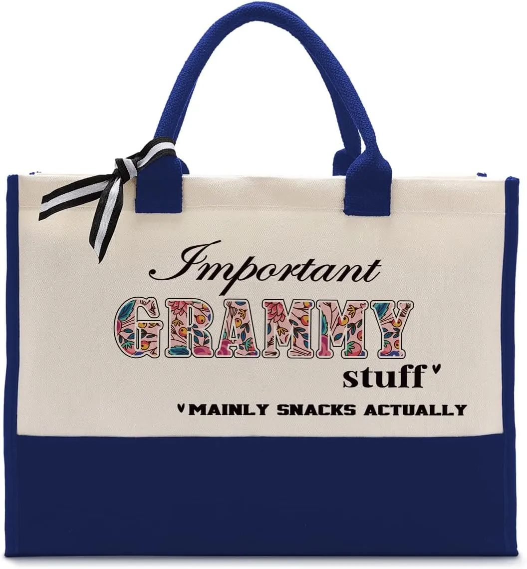 Important Grammy Stuff Bag, Canvas Tote Bag for Gifting, Grammy Gift Utility Tote, Shoulder Beach Bag, Women Cotton Canvas Handbags, Grammy Birthday Gift, Mother's Day for Her Mom Grammy Grandma C1