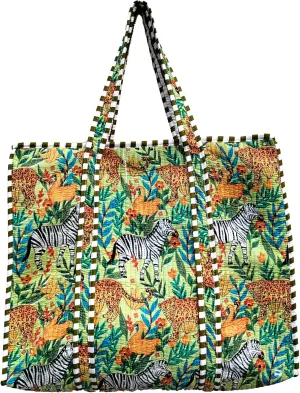 Indian Green Jungle Block Print Tote Bag Handmade Cotton Shopping Tote bag Unisex Quilted Shoulder Bag Gift For Her