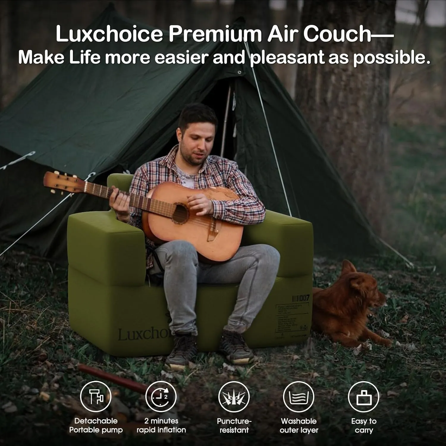 Inflatable Couch Premium Oxford Cloth Inflatable Sofa with Built-in Pump Rechargeable Portable Blow Up Couch for Camping Outdoor Travel Home Guests Backyard Patio