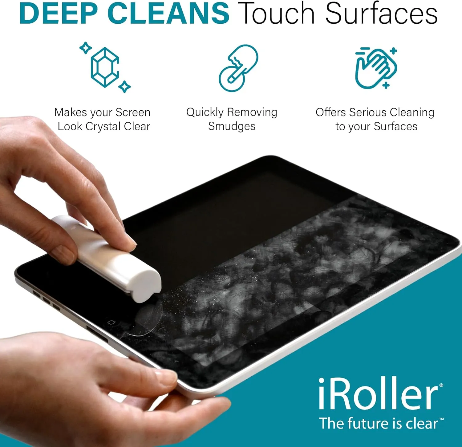 iPad Screen Cleaner by iRoller - Pack of 3 - No Need for Spray or Wipes, Liquid Free - Reusable & Washable -Portable Phone Screen Cleaner for Touchscreen- Ideal for Smartphone, Macbook, Monitor - 3.5"