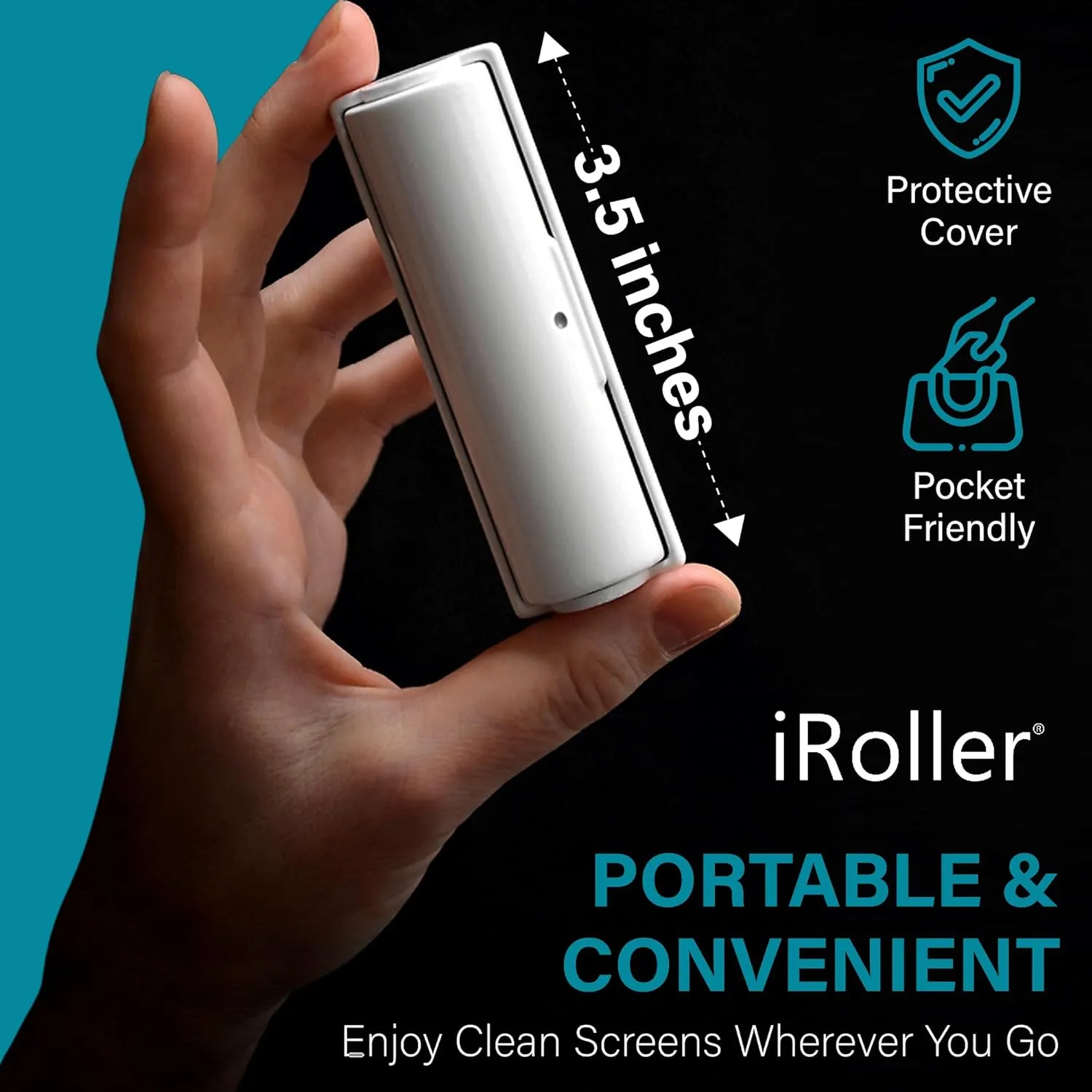iPad Screen Cleaner by iRoller - Pack of 3 - No Need for Spray or Wipes, Liquid Free - Reusable & Washable -Portable Phone Screen Cleaner for Touchscreen- Ideal for Smartphone, Macbook, Monitor - 3.5"
