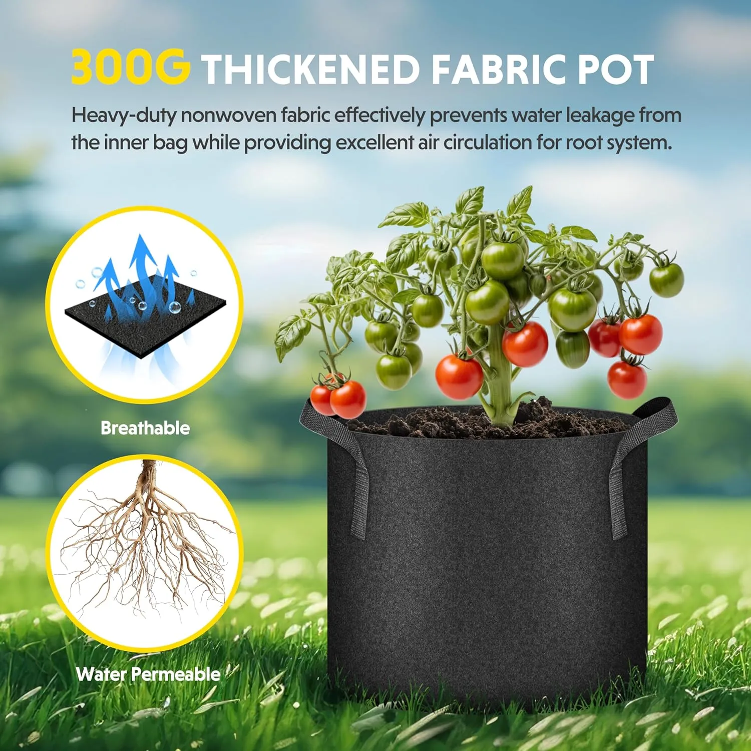 iPower 12-Pack 15 Gallon Grow Bags Heavy Duty Thickened Aeration Nonwoven Fabric Pots with Nylon Handles and 12 Labels for Planting Vegetables, Fruits, Flowers, Black