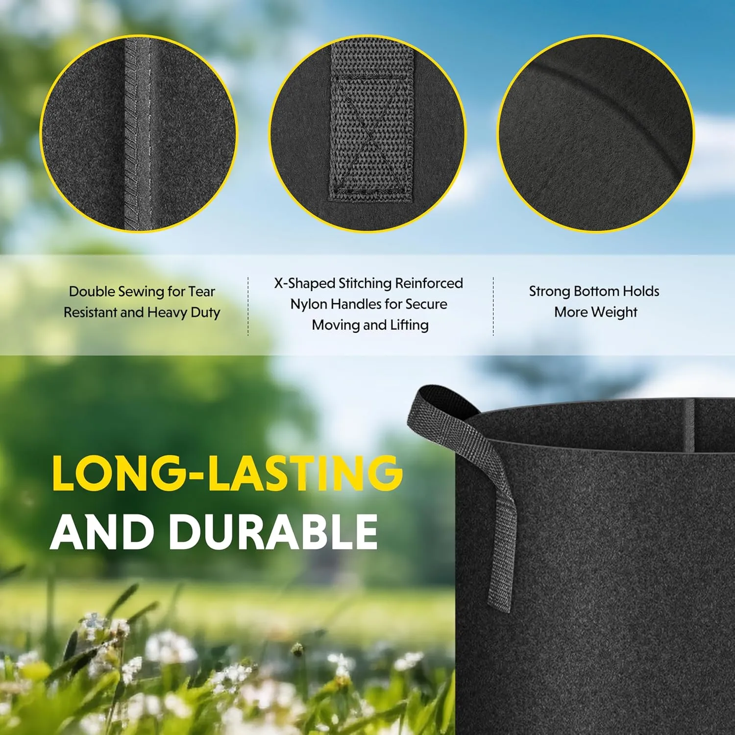 iPower 12-Pack 15 Gallon Grow Bags Heavy Duty Thickened Aeration Nonwoven Fabric Pots with Nylon Handles and 12 Labels for Planting Vegetables, Fruits, Flowers, Black