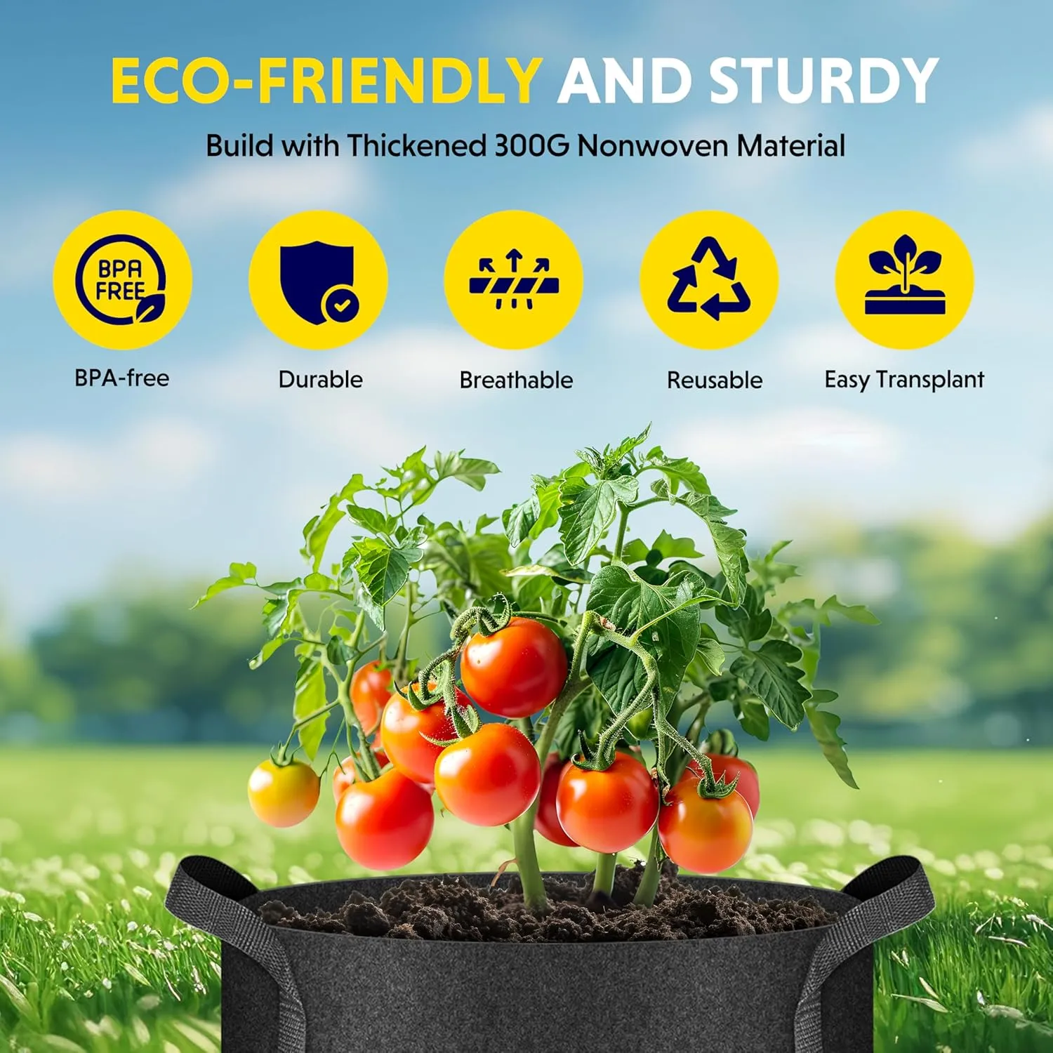 iPower 12-Pack 15 Gallon Grow Bags Heavy Duty Thickened Aeration Nonwoven Fabric Pots with Nylon Handles and 12 Labels for Planting Vegetables, Fruits, Flowers, Black