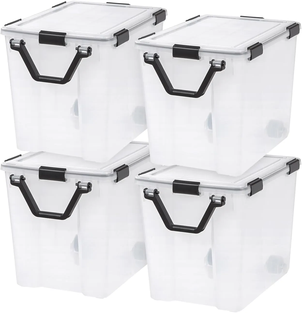 IRIS USA 4 Pack 103qt WEATHERPRO Wheeled Plastic Storage Bin with Seal Latching Lid and 6 Buckles, Pull Handle