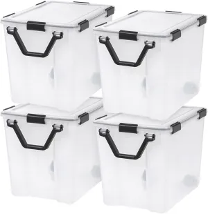 IRIS USA 4 Pack 103qt WEATHERPRO Wheeled Plastic Storage Bin with Seal Latching Lid and 6 Buckles, Pull Handle