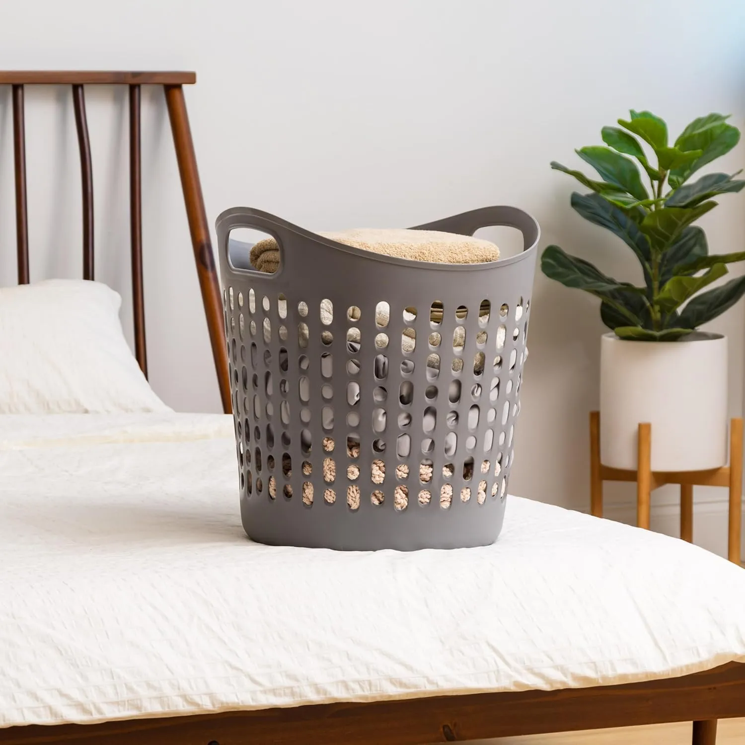 IRIS USA Laundry Basket Hamper, 3-Pack, 40L Flexible Plastic Dirty Clothes Bag with Ventilation Holes for Bedroom Bathroom Apartment Dorm Laundry Room Blankets Pillows Trinkets Organization, Gray