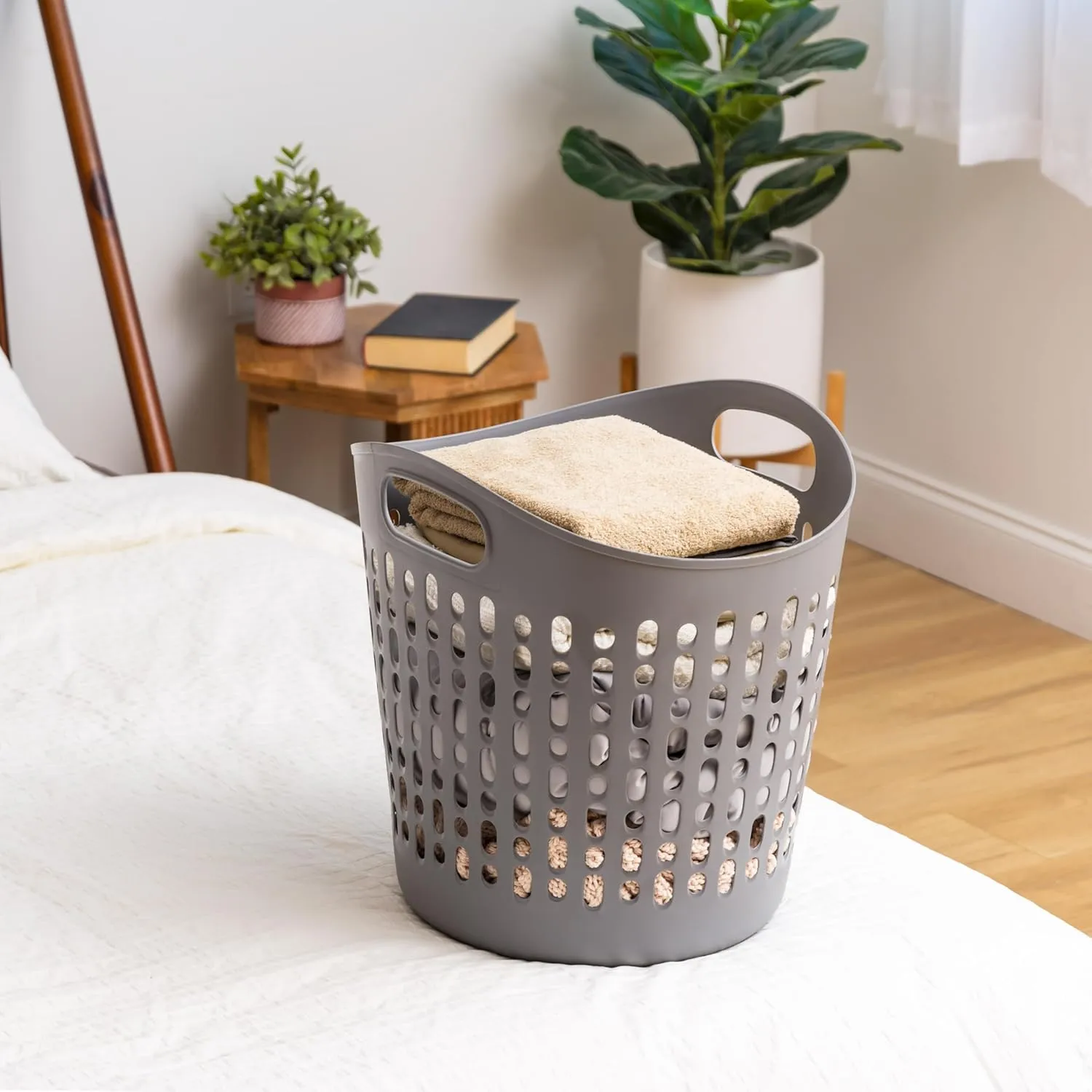 IRIS USA Laundry Basket Hamper, 3-Pack, 40L Flexible Plastic Dirty Clothes Bag with Ventilation Holes for Bedroom Bathroom Apartment Dorm Laundry Room Blankets Pillows Trinkets Organization, Gray