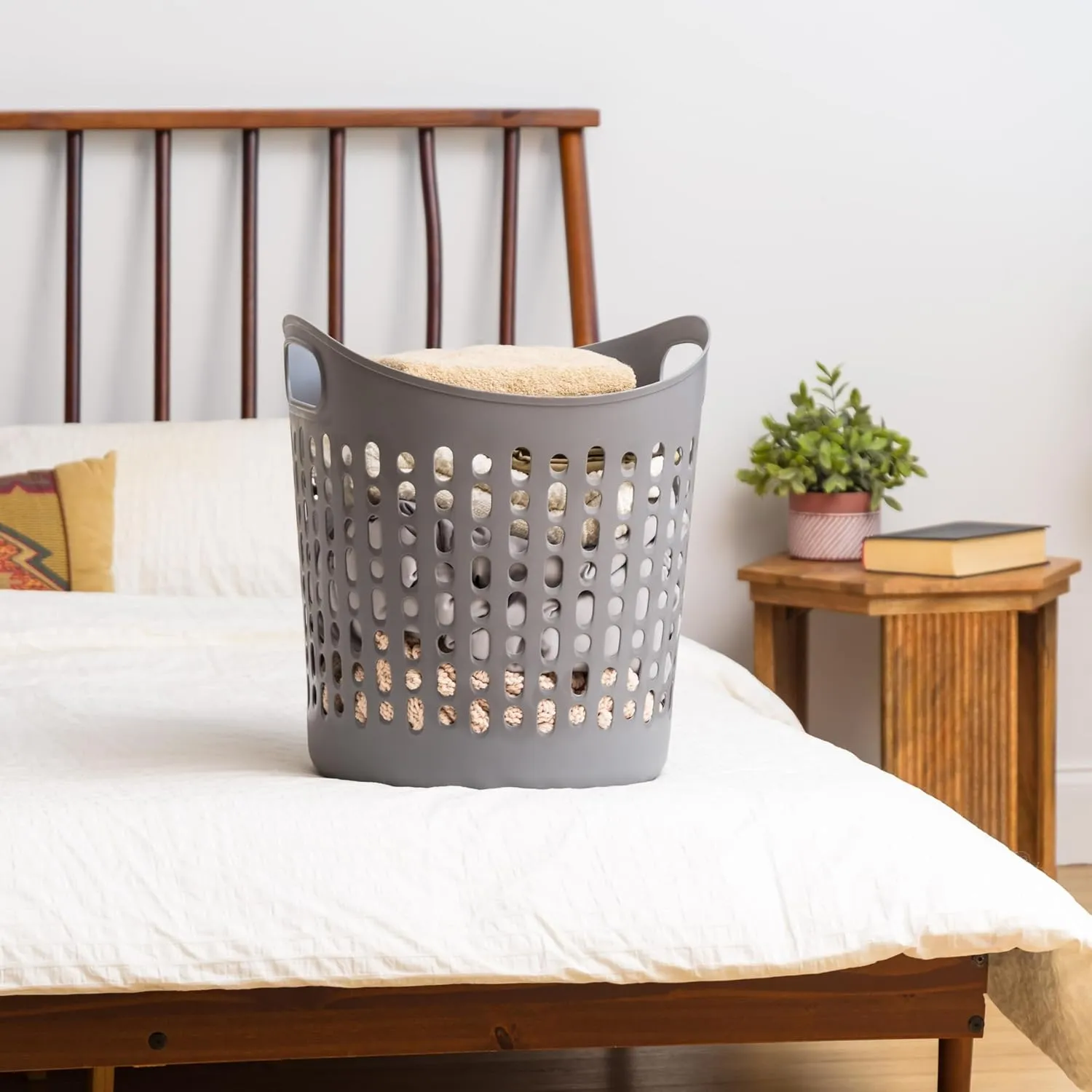 IRIS USA Laundry Basket Hamper, 3-Pack, 40L Flexible Plastic Dirty Clothes Bag with Ventilation Holes for Bedroom Bathroom Apartment Dorm Laundry Room Blankets Pillows Trinkets Organization, Gray