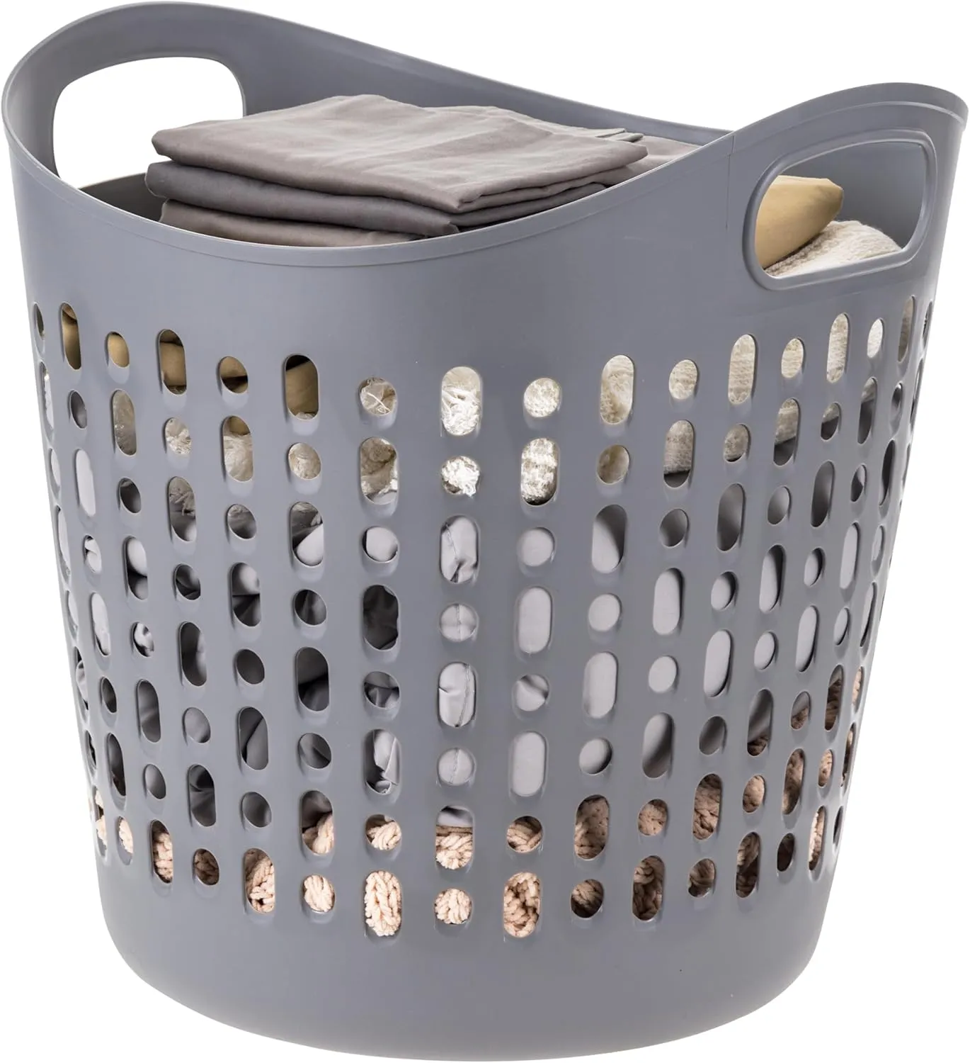 IRIS USA Laundry Basket Hamper, 3-Pack, 40L Flexible Plastic Dirty Clothes Bag with Ventilation Holes for Bedroom Bathroom Apartment Dorm Laundry Room Blankets Pillows Trinkets Organization, Gray