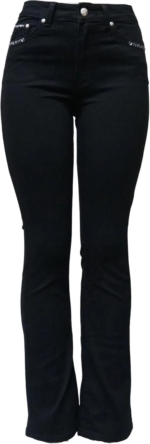 Jack David H&Y U-Cute Rose 2 Rhinestone Studded Denim Bootcut Flap Pocket Jeans