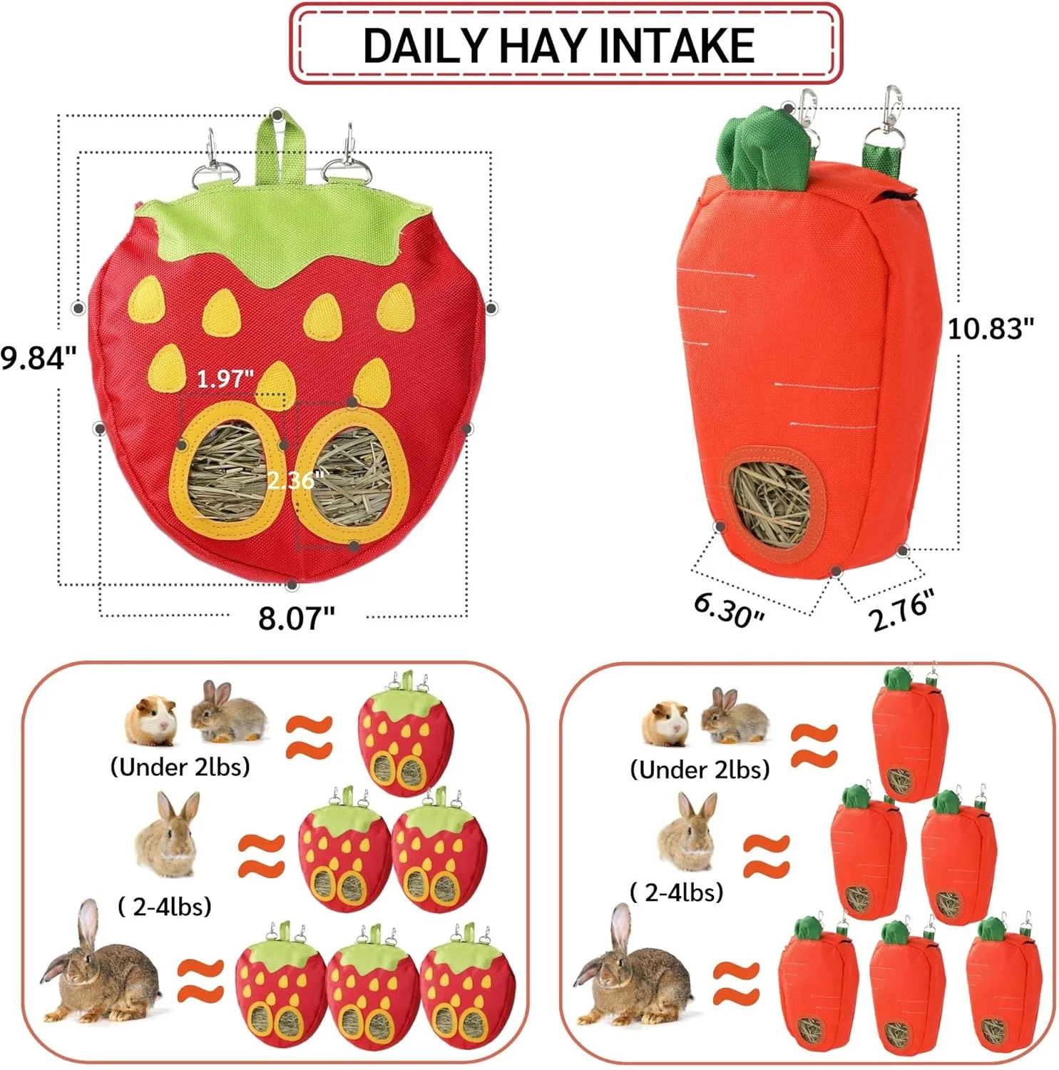 JanYoo Timothy Hay Dispenser for Rabbits Guinea Pigs Hay Bag Rack Manage Storage Hanging Large No Mess for Bunny Accessories