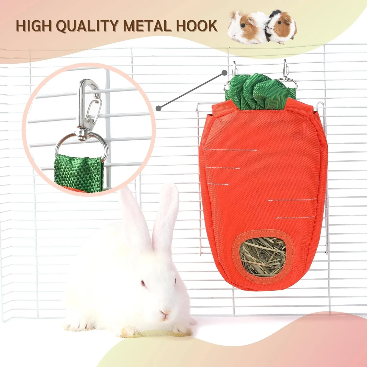 JanYoo Timothy Hay Dispenser for Rabbits Guinea Pigs Hay Bag Rack Manage Storage Hanging Large No Mess for Bunny Accessories