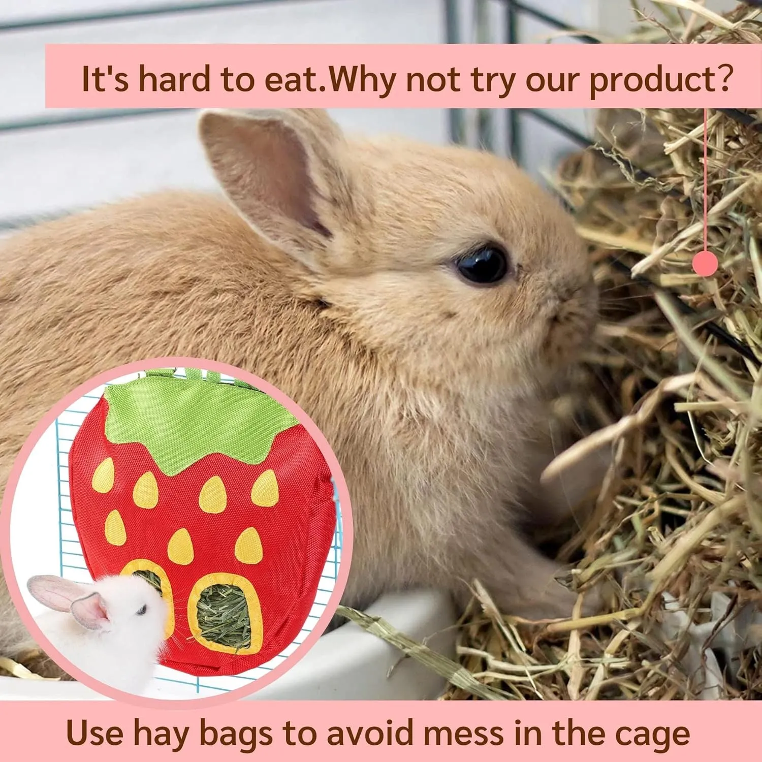 JanYoo Timothy Hay Dispenser for Rabbits Guinea Pigs Hay Bag Rack Manage Storage Hanging Large No Mess for Bunny Accessories