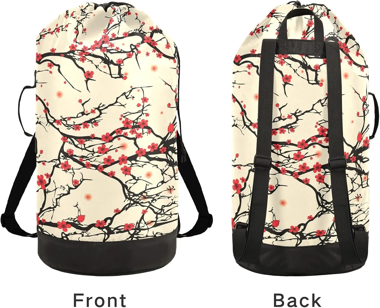 Japanese Cherry Blossom Laundry Bag Backpack with Shoulder Straps Daisy Dirty Clothes Organizer Extra Large Heavy Duty for Camp College Dorm Room Essentials for Girls