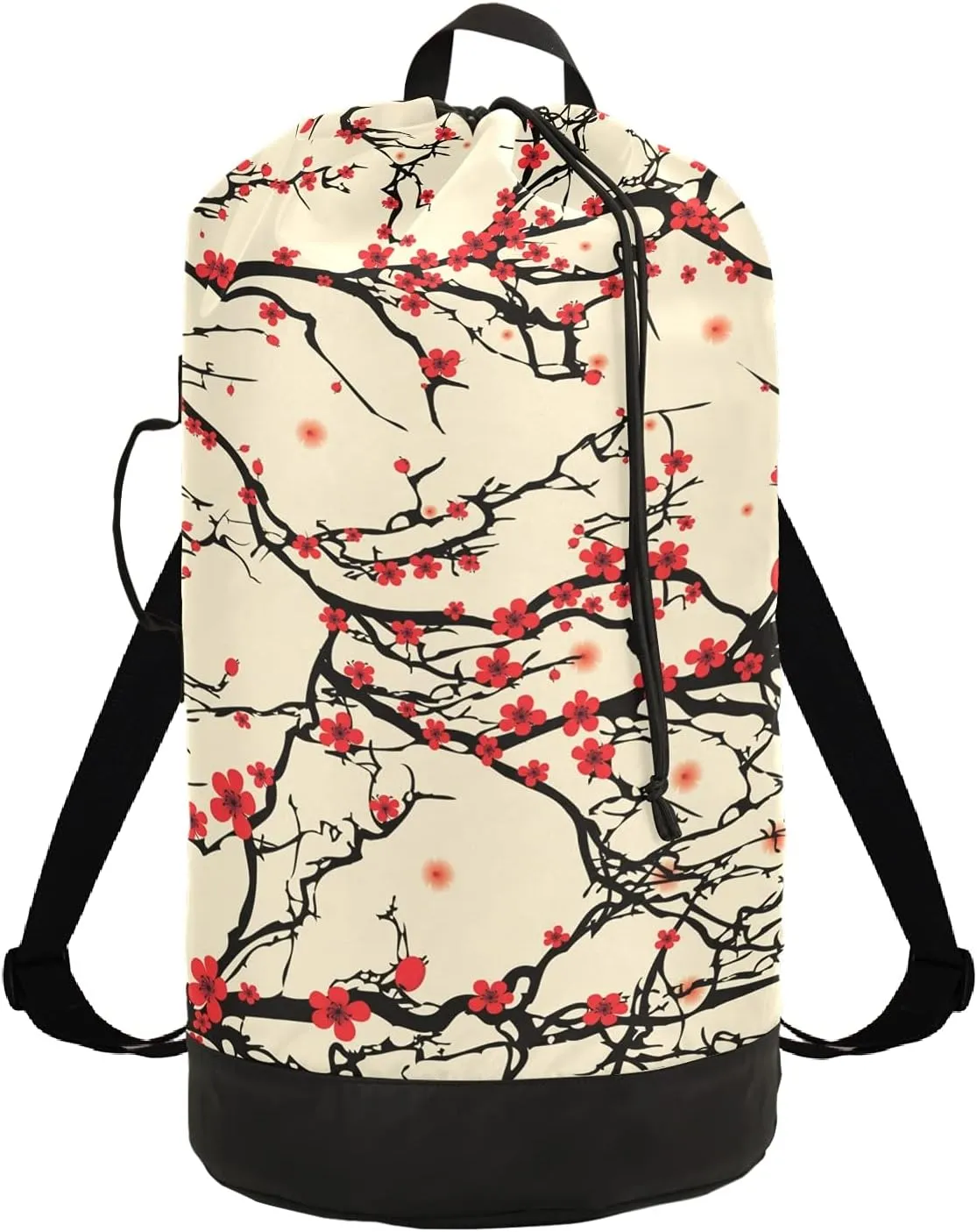 Japanese Cherry Blossom Laundry Bag Backpack with Shoulder Straps Daisy Dirty Clothes Organizer Extra Large Heavy Duty for Camp College Dorm Room Essentials for Girls