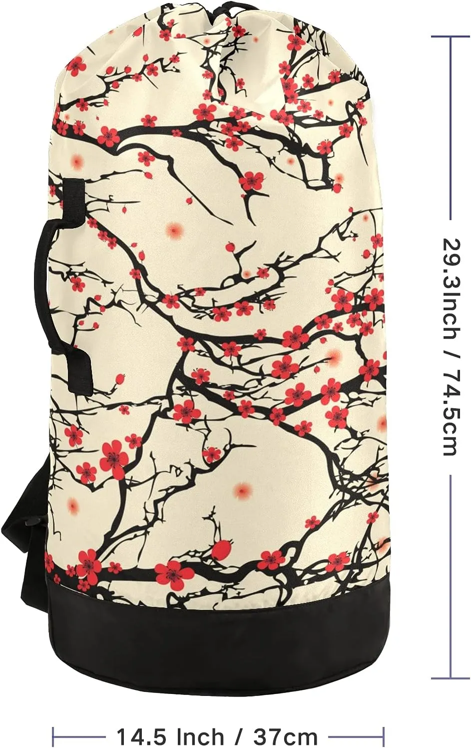 Japanese Cherry Blossom Laundry Bag Backpack with Shoulder Straps Daisy Dirty Clothes Organizer Extra Large Heavy Duty for Camp College Dorm Room Essentials for Girls