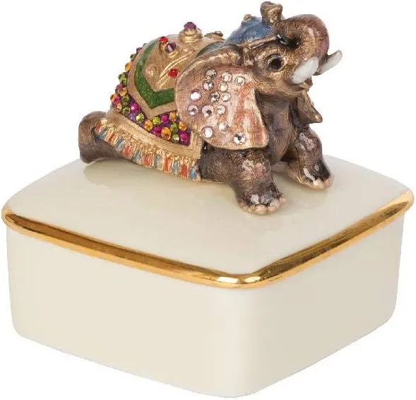 Jay Strongwater Priya Elephant Porcelain Decorative Trinket Box