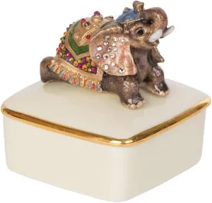 Jay Strongwater Priya Elephant Porcelain Decorative Trinket Box
