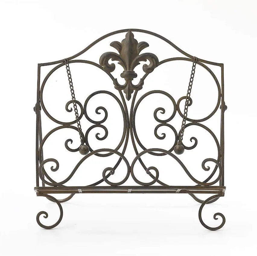 Jemeni Metal Fleur De Lis Cookbook Holder Recipe Stand for Kitchen, Antique Brown Finish……