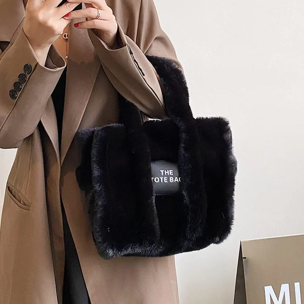 JHTPSLR Fuzzy Tote Bag for Women Winter Furry Handbag Light Academia Aesthetic Stuff