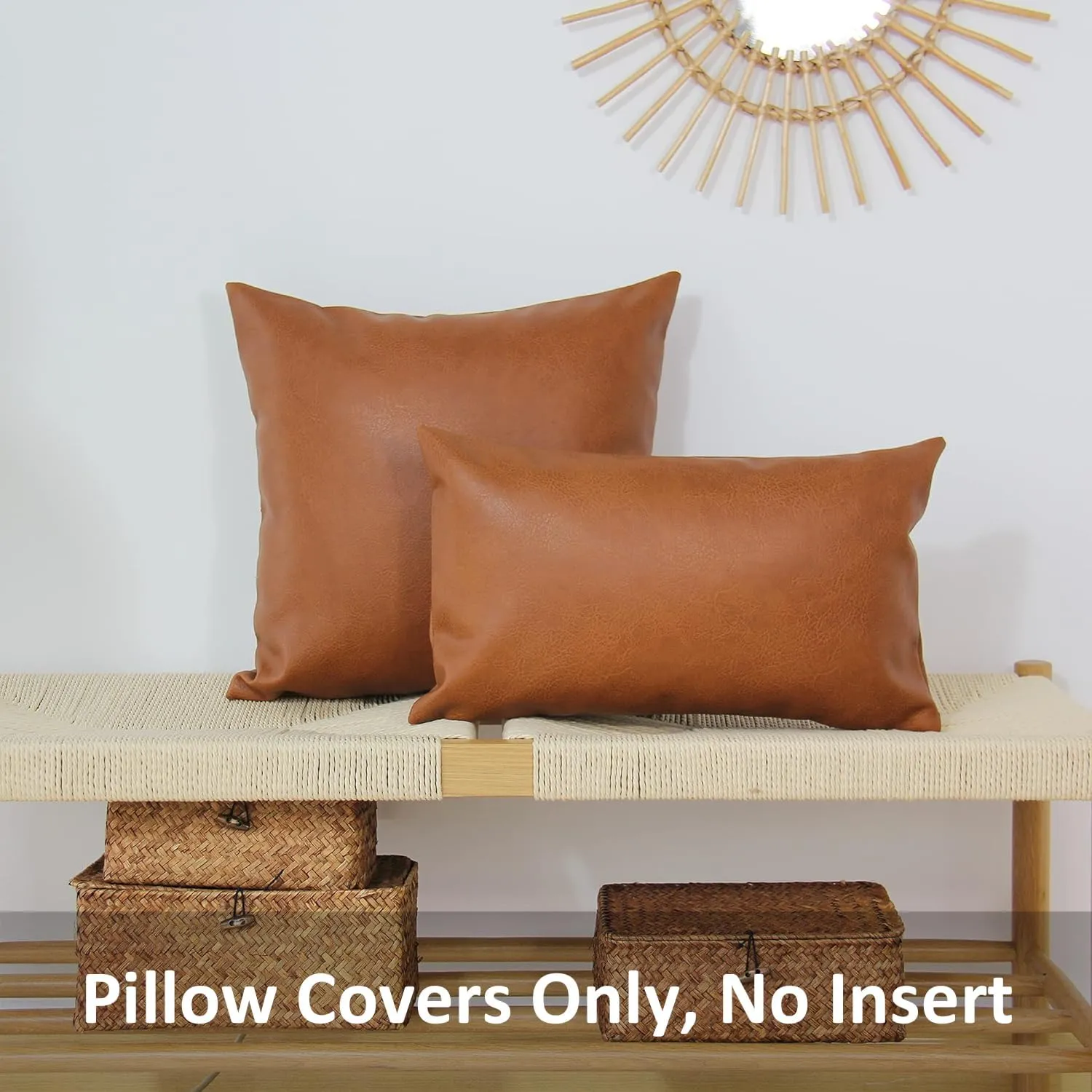 JOJUSIS Faux Leather Throw Pillow Covers 20x20 Inch Set of 2 Decorative Modern Boho Farmhouse Pillowcases for Couch Sofa Bed Orange Brown
