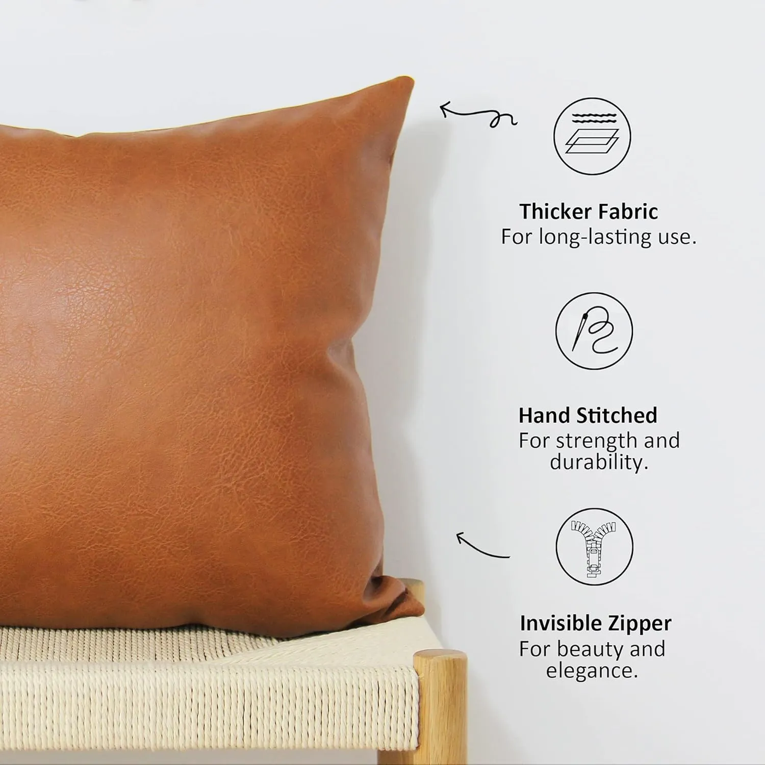 JOJUSIS Faux Leather Throw Pillow Covers 20x20 Inch Set of 2 Decorative Modern Boho Farmhouse Pillowcases for Couch Sofa Bed Orange Brown