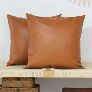 JOJUSIS Faux Leather Throw Pillow Covers 20x20 Inch Set of 2 Decorative Modern Boho Farmhouse Pillowcases for Couch Sofa Bed Orange Brown