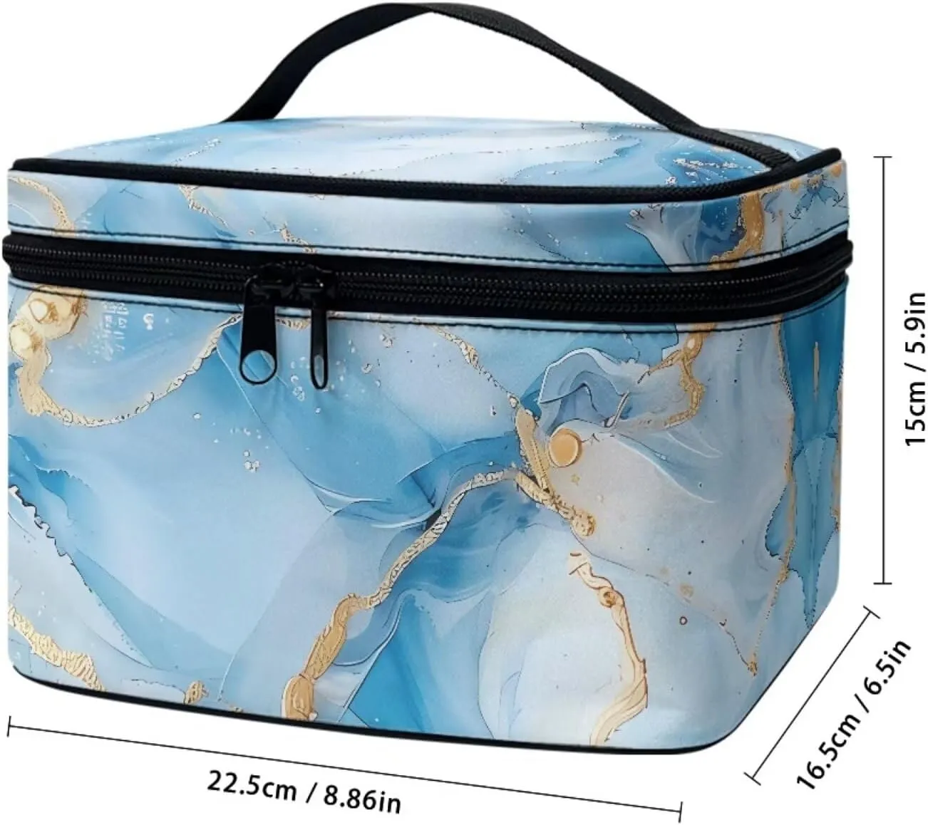 JoyLamoria Blue Marble Print Cosmetic Bag Toiletry Bag Zipper Closure Makeup Bag Travel Case
