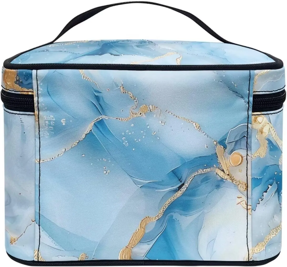 JoyLamoria Blue Marble Print Cosmetic Bag Toiletry Bag Zipper Closure Makeup Bag Travel Case