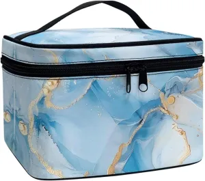 JoyLamoria Blue Marble Print Cosmetic Bag Toiletry Bag Zipper Closure Makeup Bag Travel Case