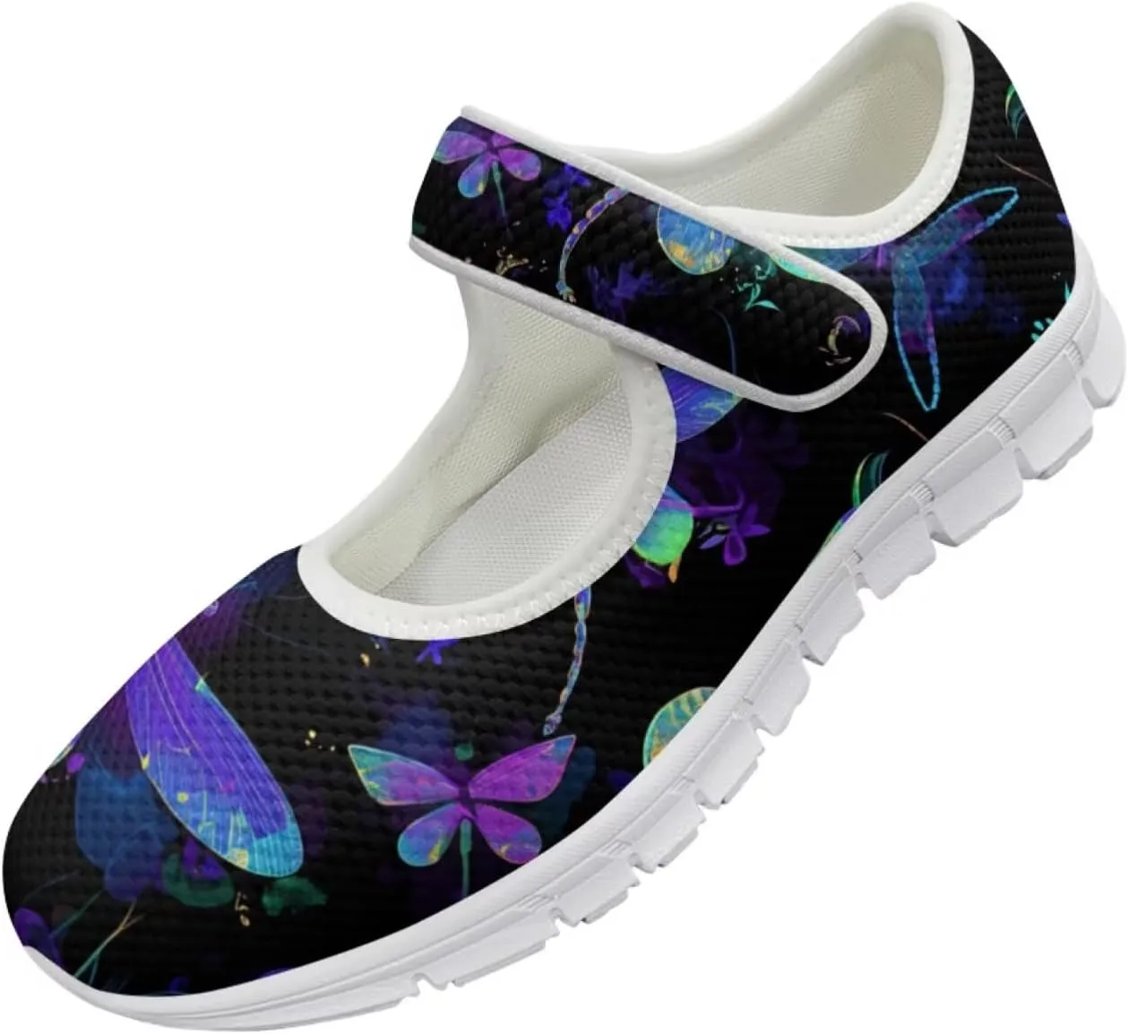 JoyLamoria Dragonfly Butterfly Walking Shoes Comfort Diabetic Shoes Wide Elderly Shoes Platform,US 4-9