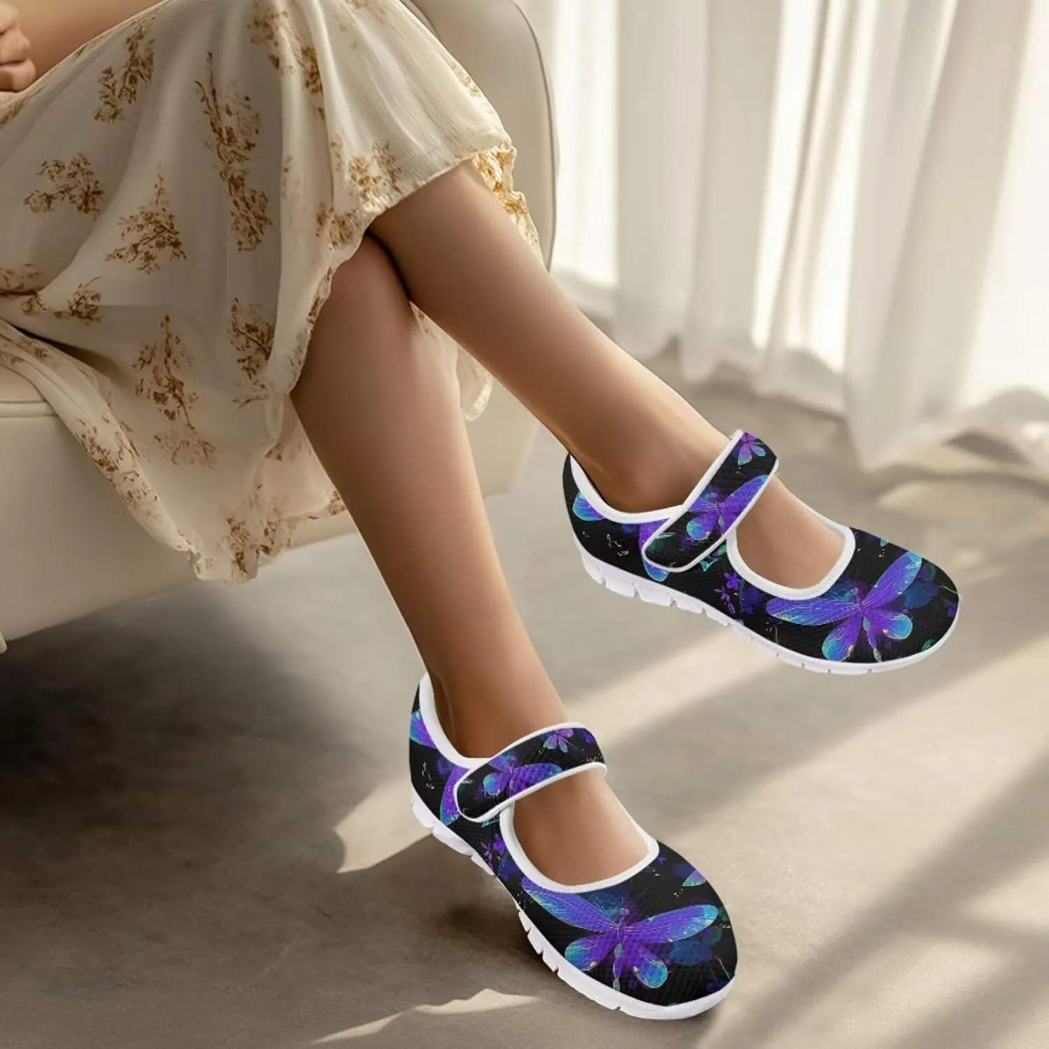 JoyLamoria Dragonfly Butterfly Walking Shoes Comfort Diabetic Shoes Wide Elderly Shoes Platform,US 4-9