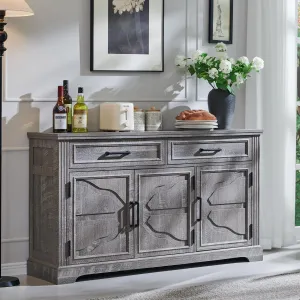 JXQTLINGMU 55" Large Buffet Sideboard Cabinet with 3 Doors and 2 Drawers, Buffet Table Coffee Bar Wine Bar Storage Cabinet for Dining Room, Living Room, Dark Grey