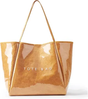 KALIDI Large PVC Tote Bag Women Weekender Hobo Bag Travel Purse Kraft Paper Oversize Shoulder Handbag for Work College Beach