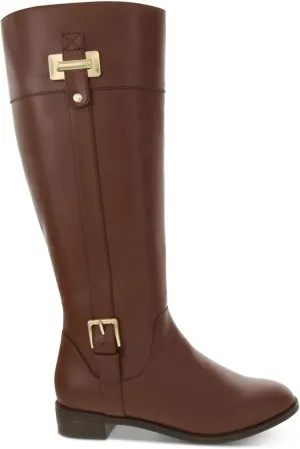 Karen Scott Womens Deliee 2 Faux Leather Riding Boots Brown 8 Wide (C,D,W)